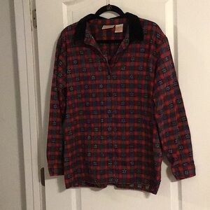 Vintage Basic Editions Holiday Christmas Shirt Plaid with Metallic Snowflakes XL